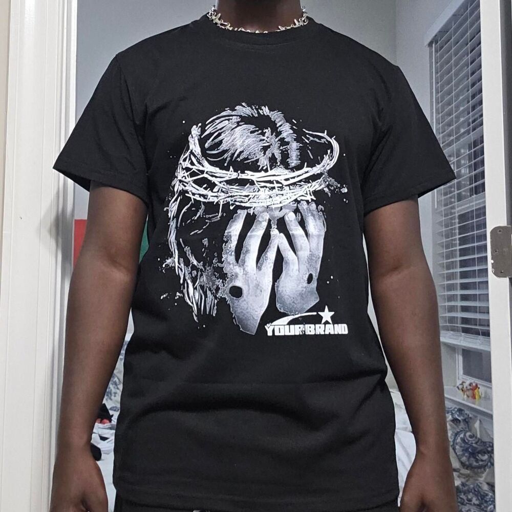 Crown of Thorns Crying Angel Double Sided Gothic Black Graphic T-Shirt